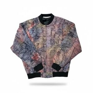 GENELLI 100 % Silk Bomber Jacket M  Abstract Art Print Vintage Multicolor